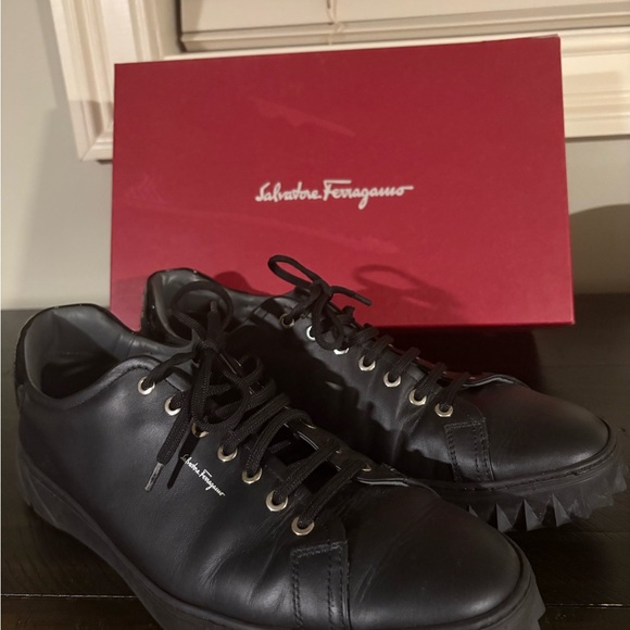 Salvatore Ferragamo Black Leather Sneakers
